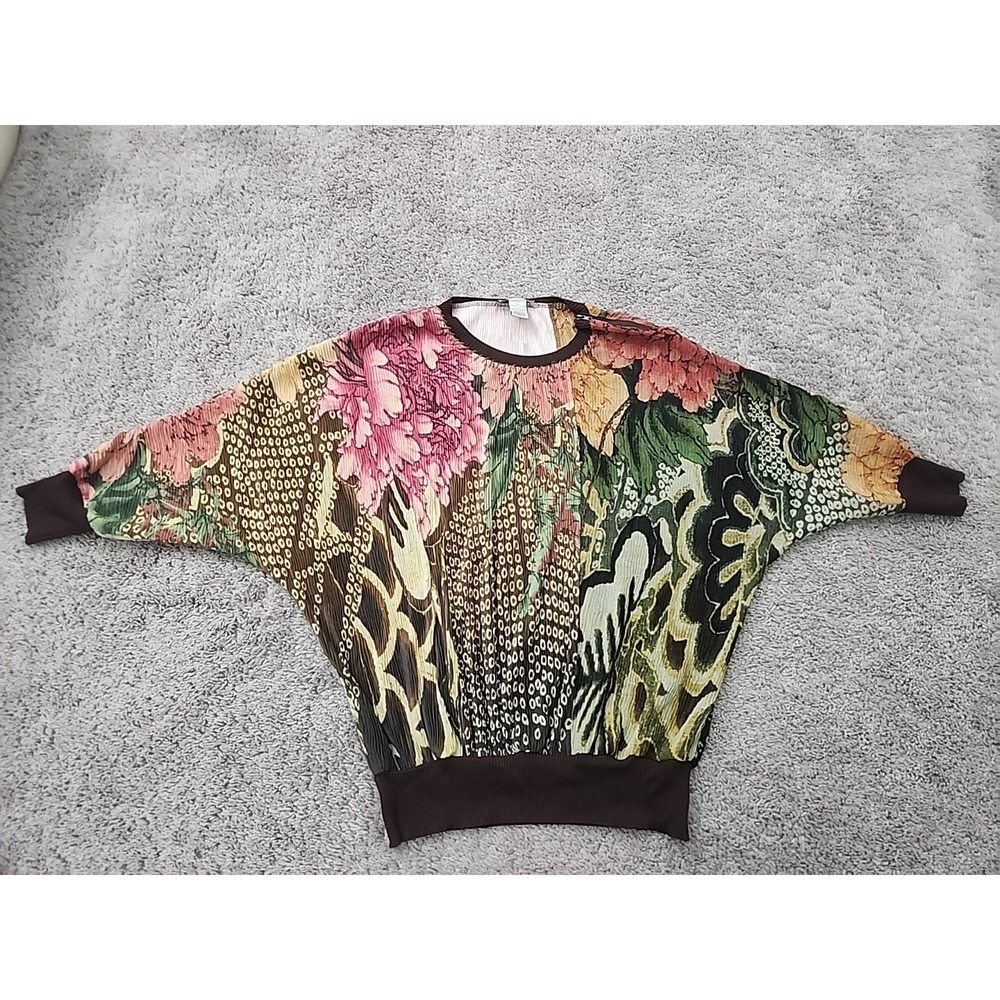 Vintage Alberto Makali Blouse Womens M Floral Batwing Dolman Sleeve 80s 90s